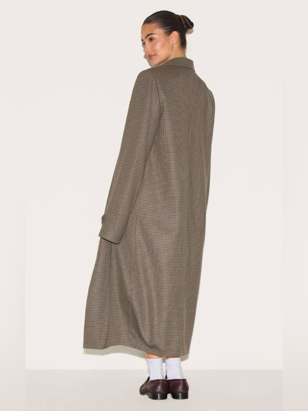 PrettyLittleThing Brown Houndstooth Longline Duster Coat - Picture 14 of 16